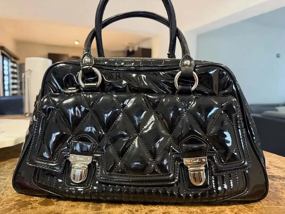 AUTH COACH POPPY QUILTED GLOSS PATENT LEATHER SATCHEL HANDBAG PURSE - RARE  Flaw